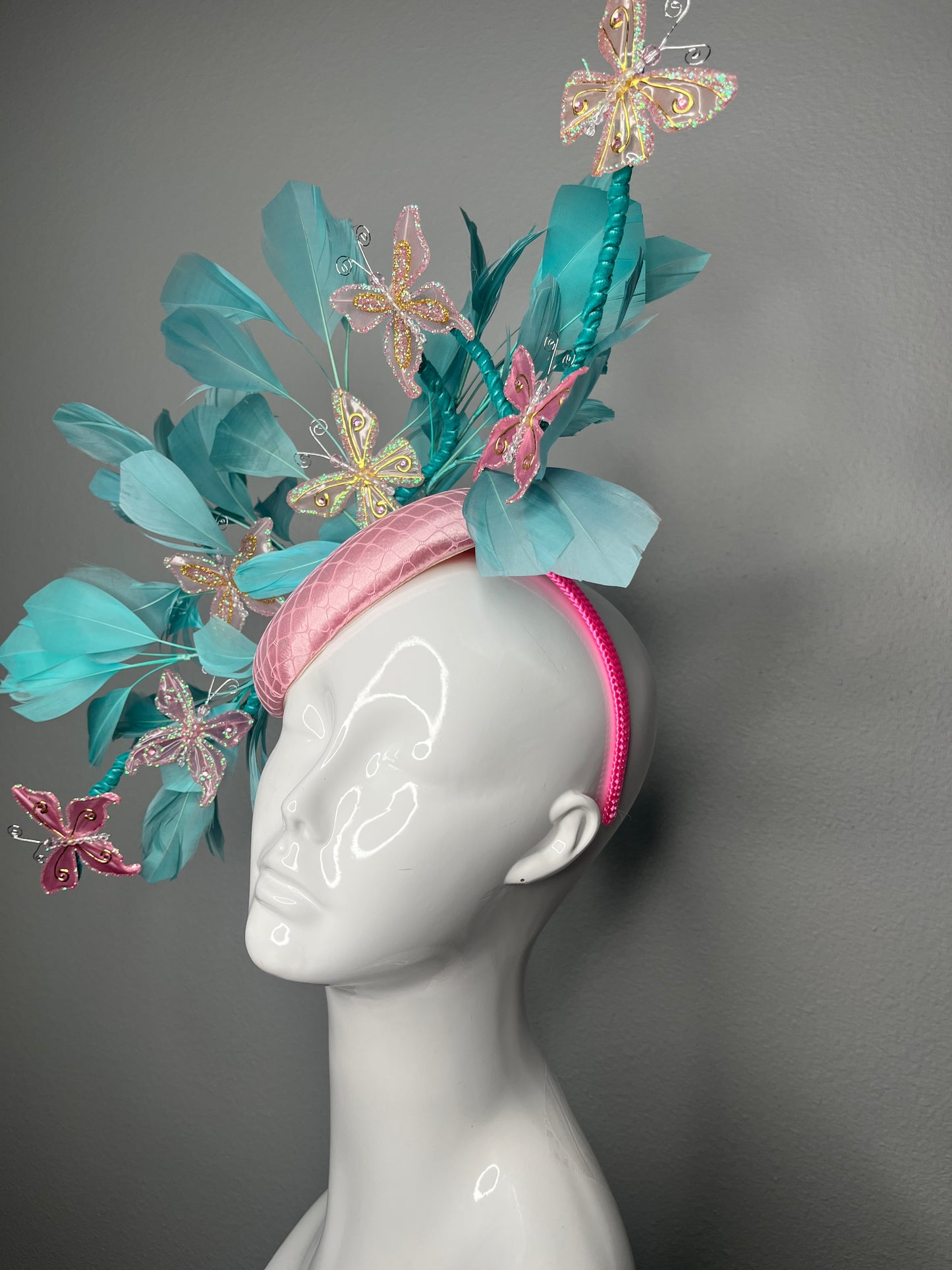 Pink Sky Parade Pink and Turquoise Fascinator Hat