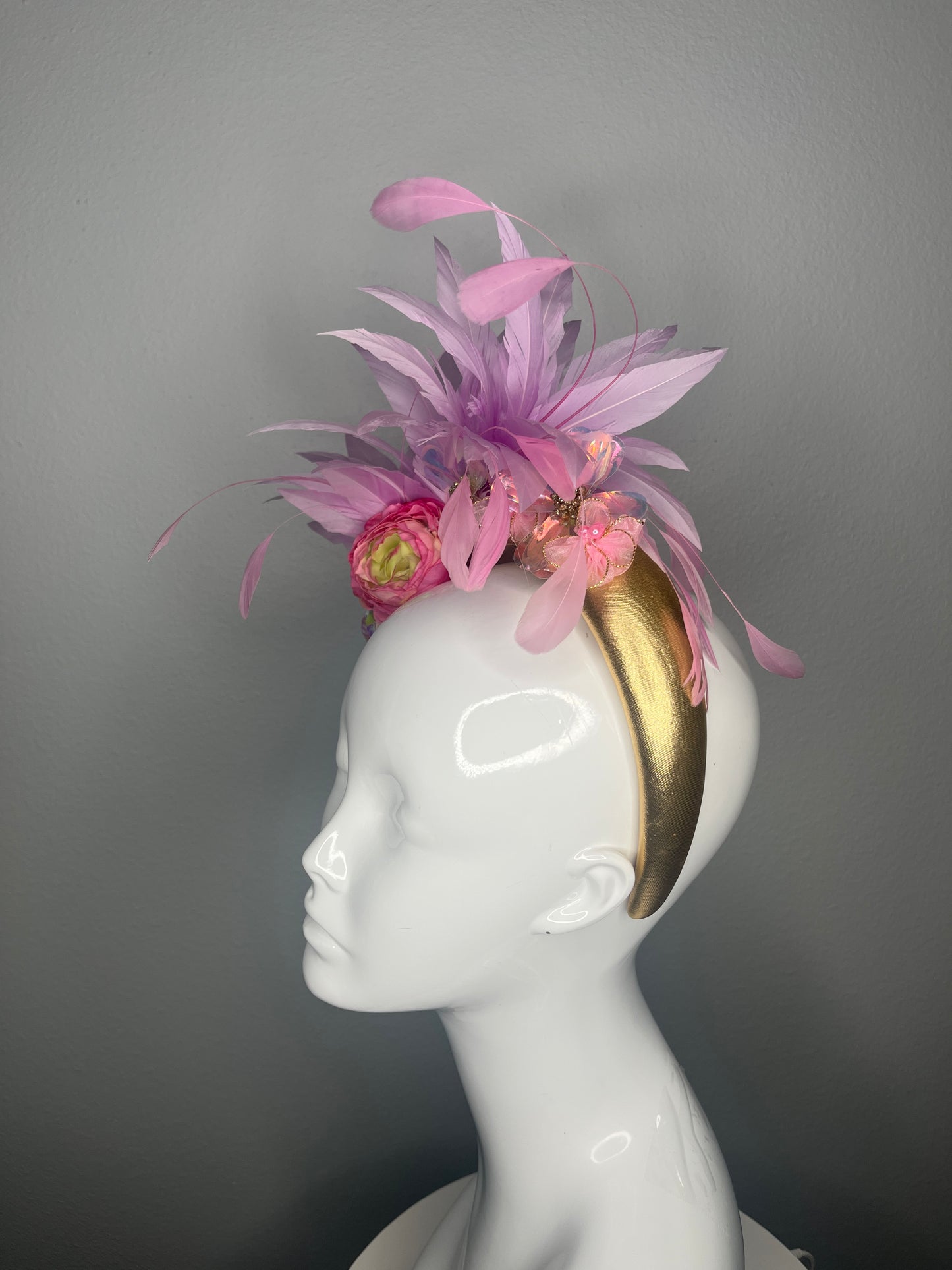 Petals and Stardust Iridescent Floral and Feather Fascinator Hat