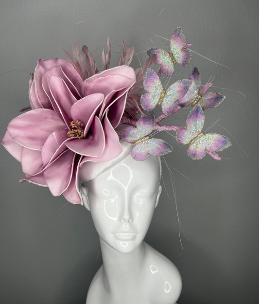 Whispers in Bloom Plum and White Fascinator Hat