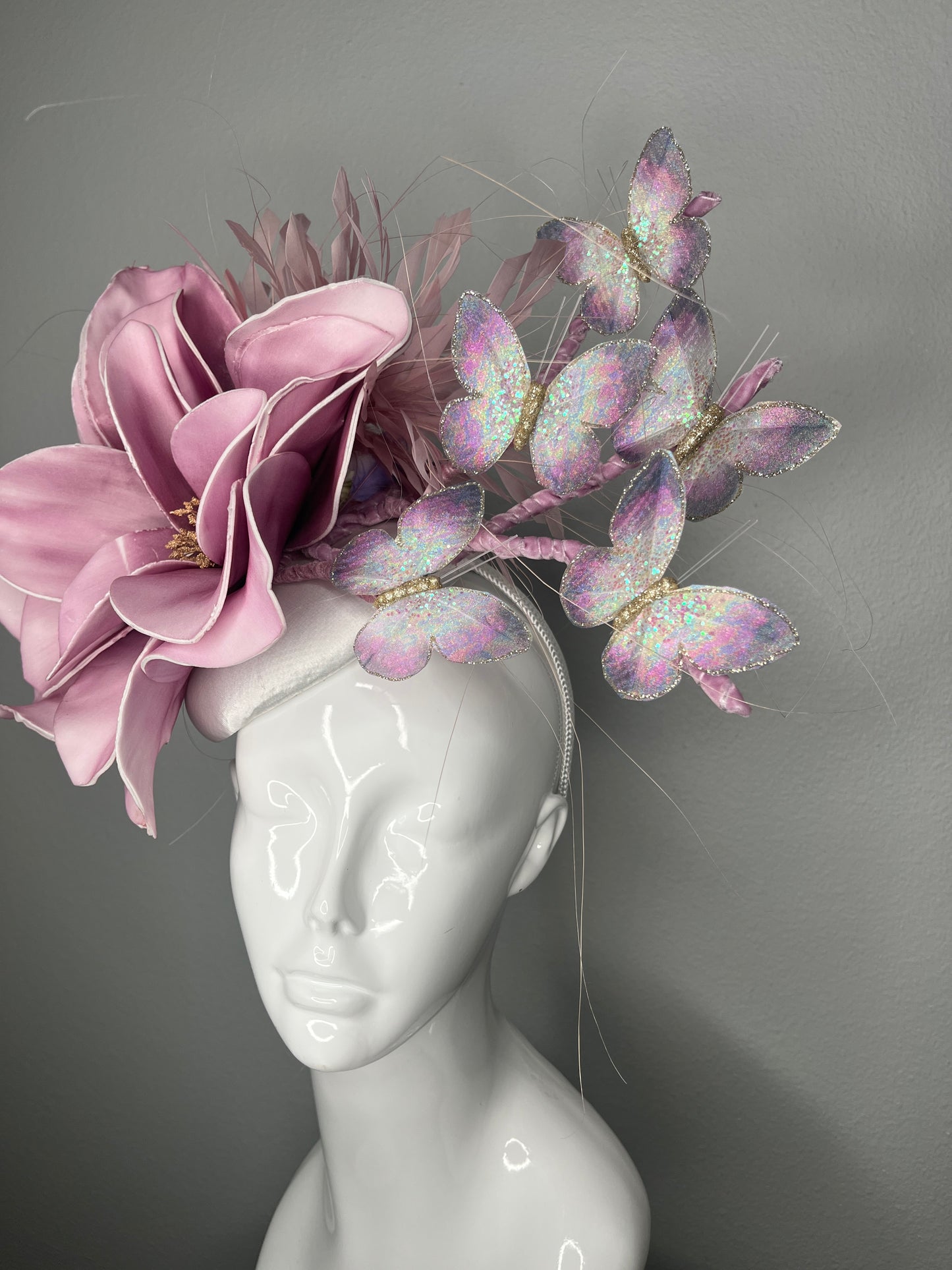 Whispers in Bloom Plum and White Fascinator Hat
