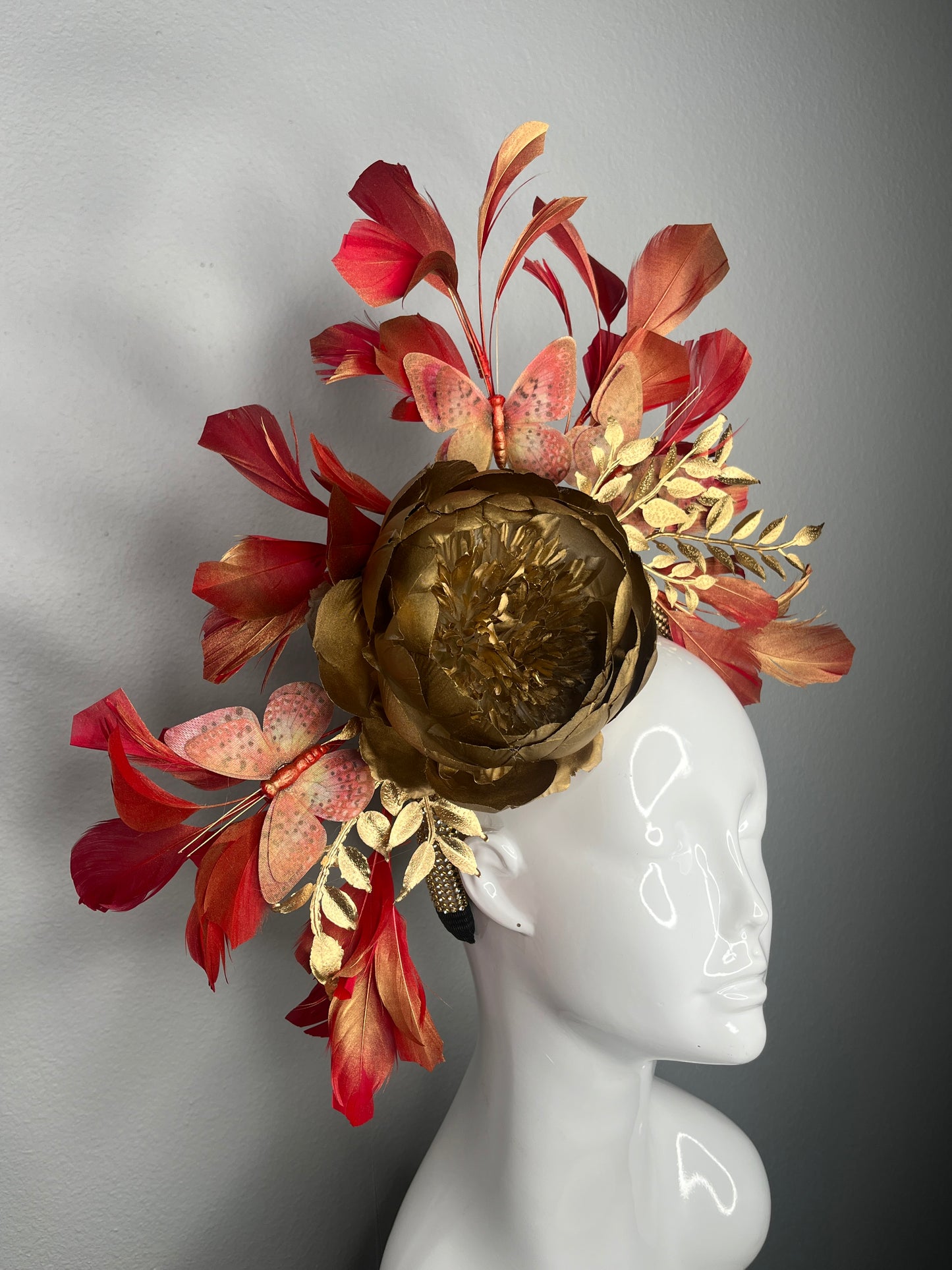 Golden Gilded Ember Feather Fascinator Hat