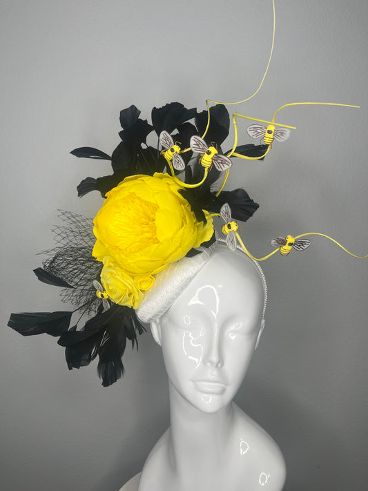 Buzzed in Bloom Black and Yellow Bee Fascinator Hat