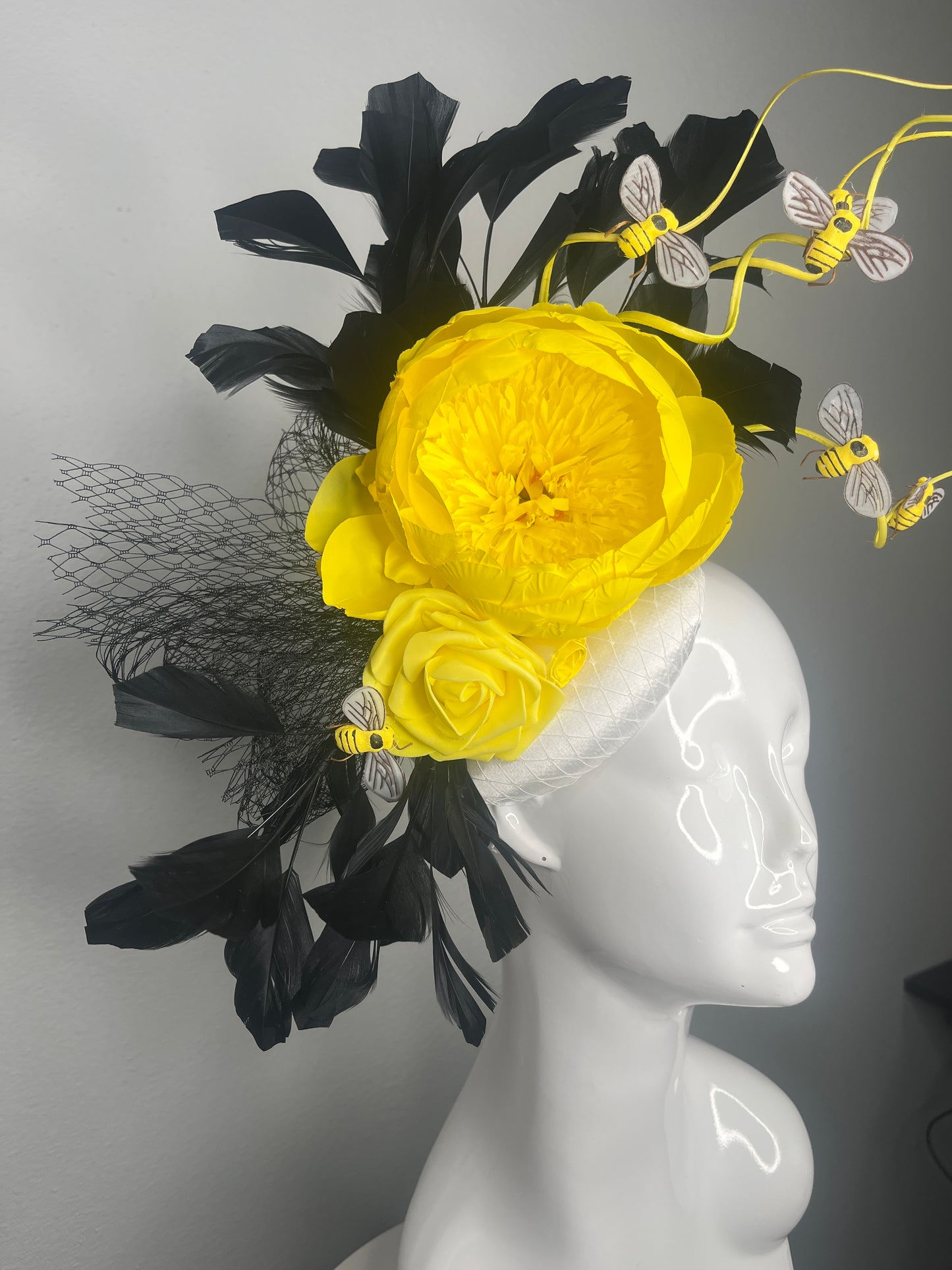 Buzzed in Bloom Black and Yellow Bee Fascinator Hat