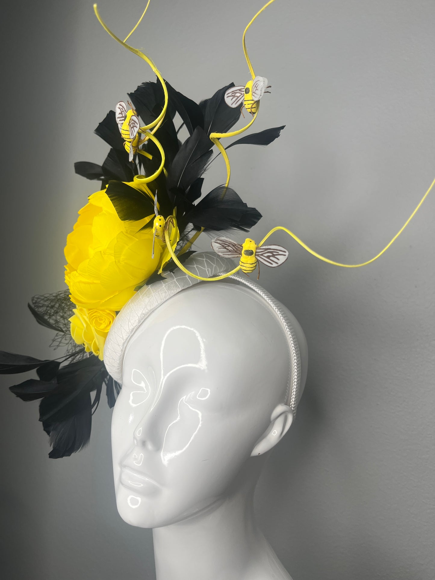 Buzzed in Bloom Black and Yellow Bee Fascinator Hat