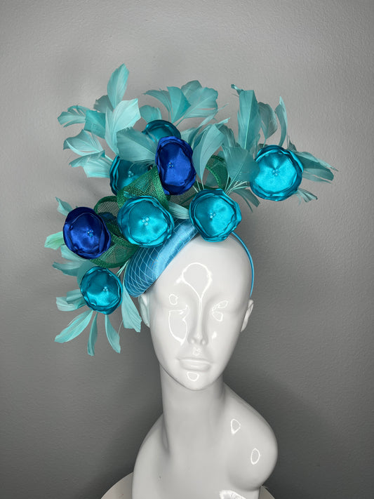 Turquoise and Royal Blue Macaron Bloom Fascinator Hat