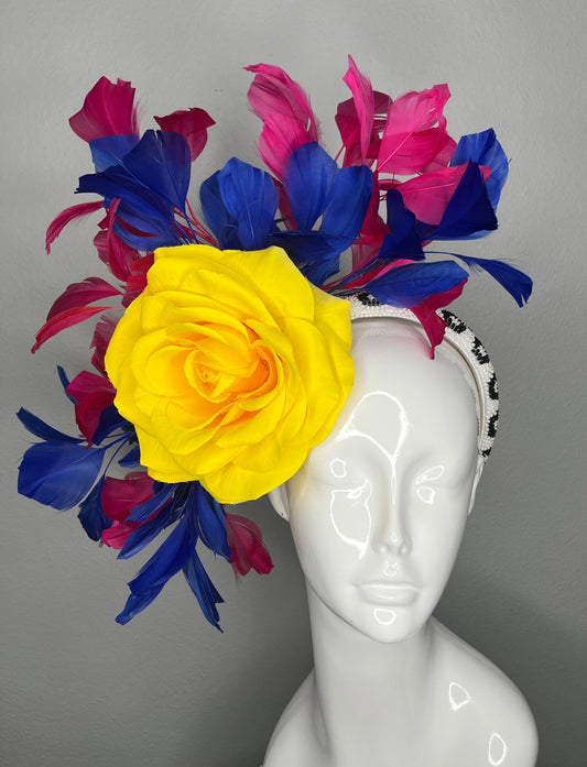 Rio Radiance Pink, Blue and Yellow Fascinator Hat