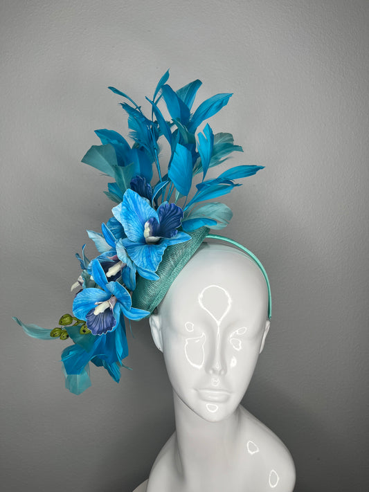 Blue Lagoon Whisper Blue and Turquoise Orchid Fascinator Hat