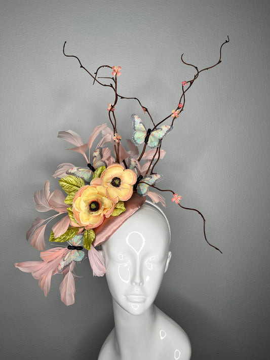 Butterfly Grove Peachy Pink Fascinator Hat