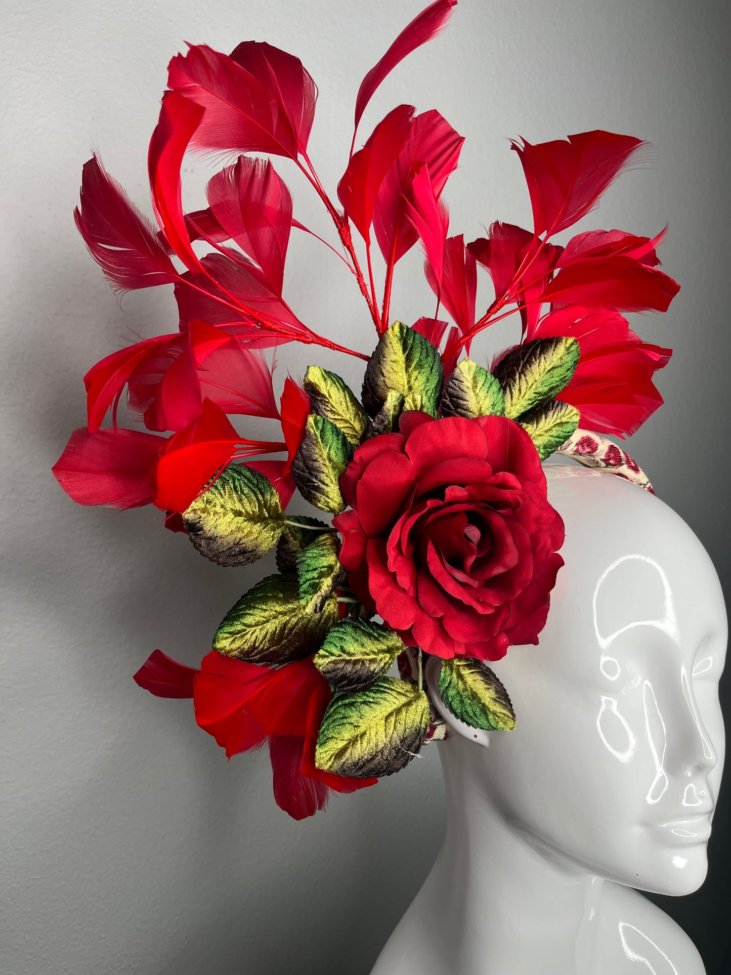 Run for the Roses Red Feather Fascinator Hat