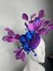 Deep Purple and Royal Blue Midnight Bloom Feather Fascinator Hat