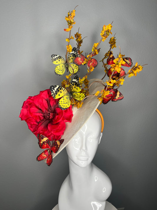 Red and Yellow Butterfly Bloom Fascinator
