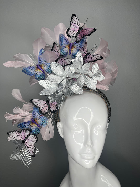 Lavender and Periwinkle Blue Moonlit Garden Feather Fascinator