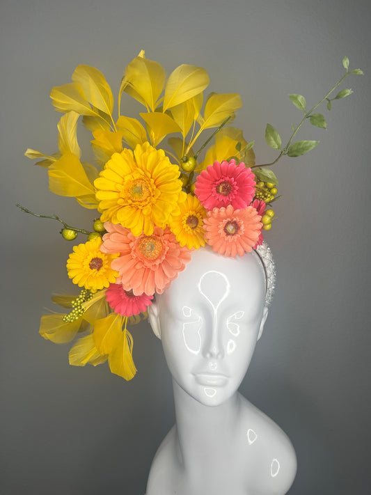 Sunshine Bloom Yellow Feather Fascinator Hat