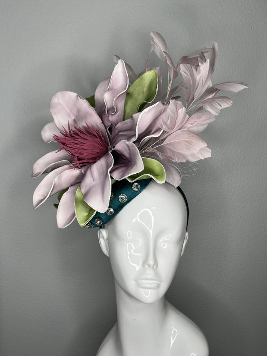 Blush Magnolia Jewel Feather Fascinator