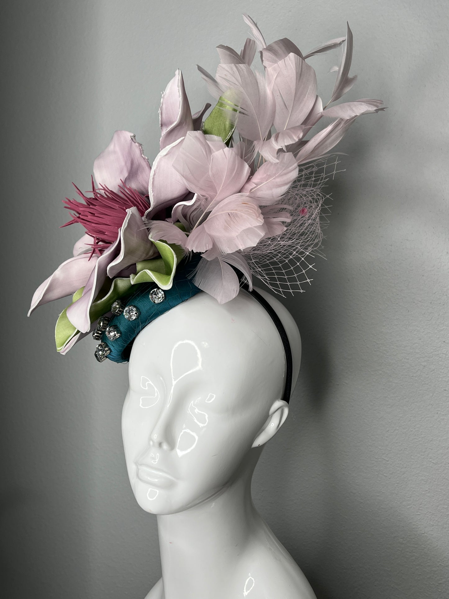Blush Magnolia Jewel Feather Fascinator