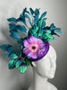 Purple and Teal Vintage Floral Feather Statement Fascinator