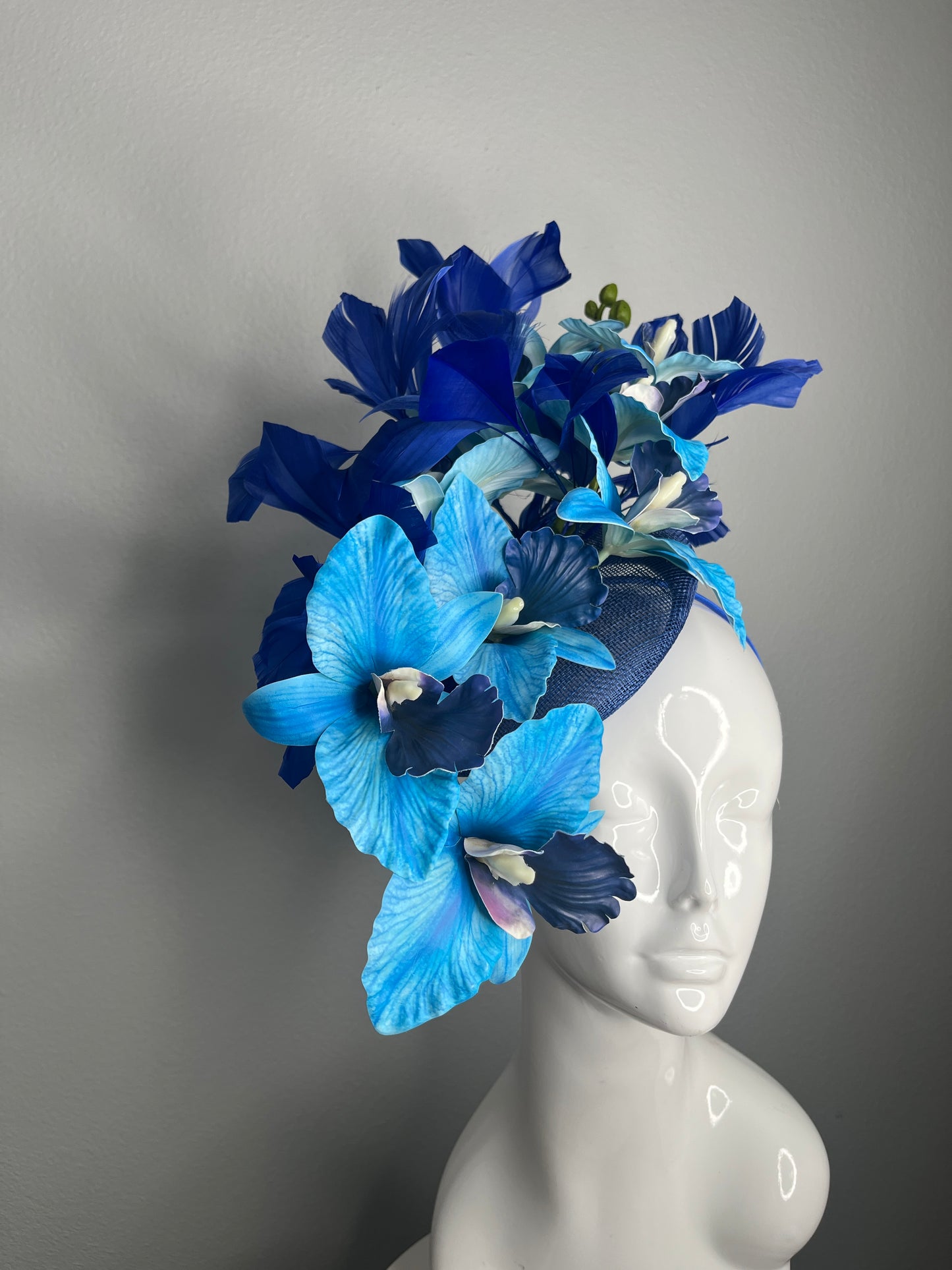 Kentucky Derby Royal Blue Feather Orchid Fascinator Hat