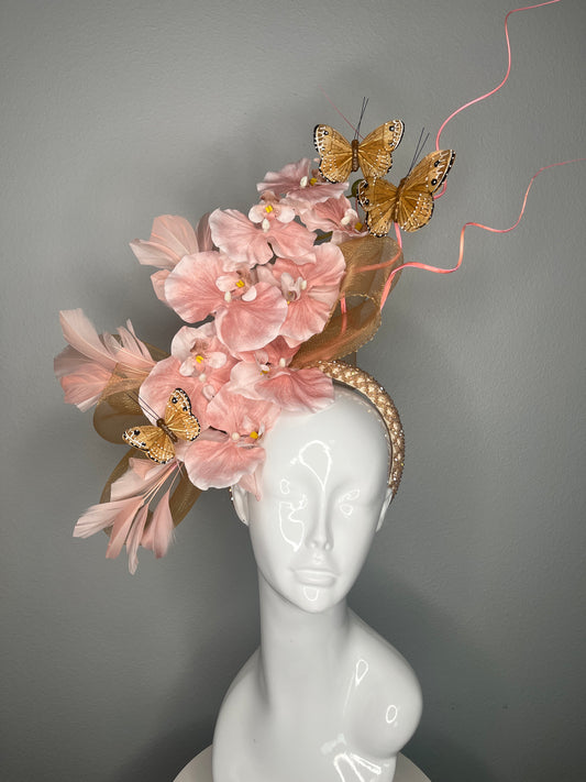 Blush Feather Orchid Butterfly Fascinator Hat