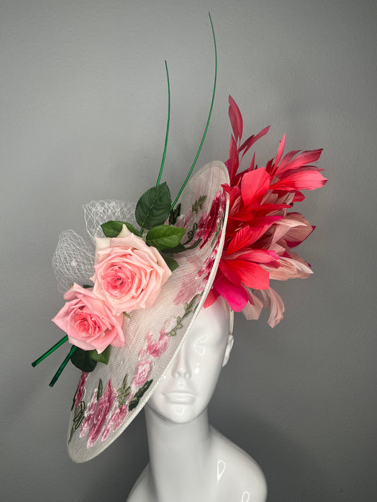 Blush & Coral Garden Bloom Feather Fascinator Hat