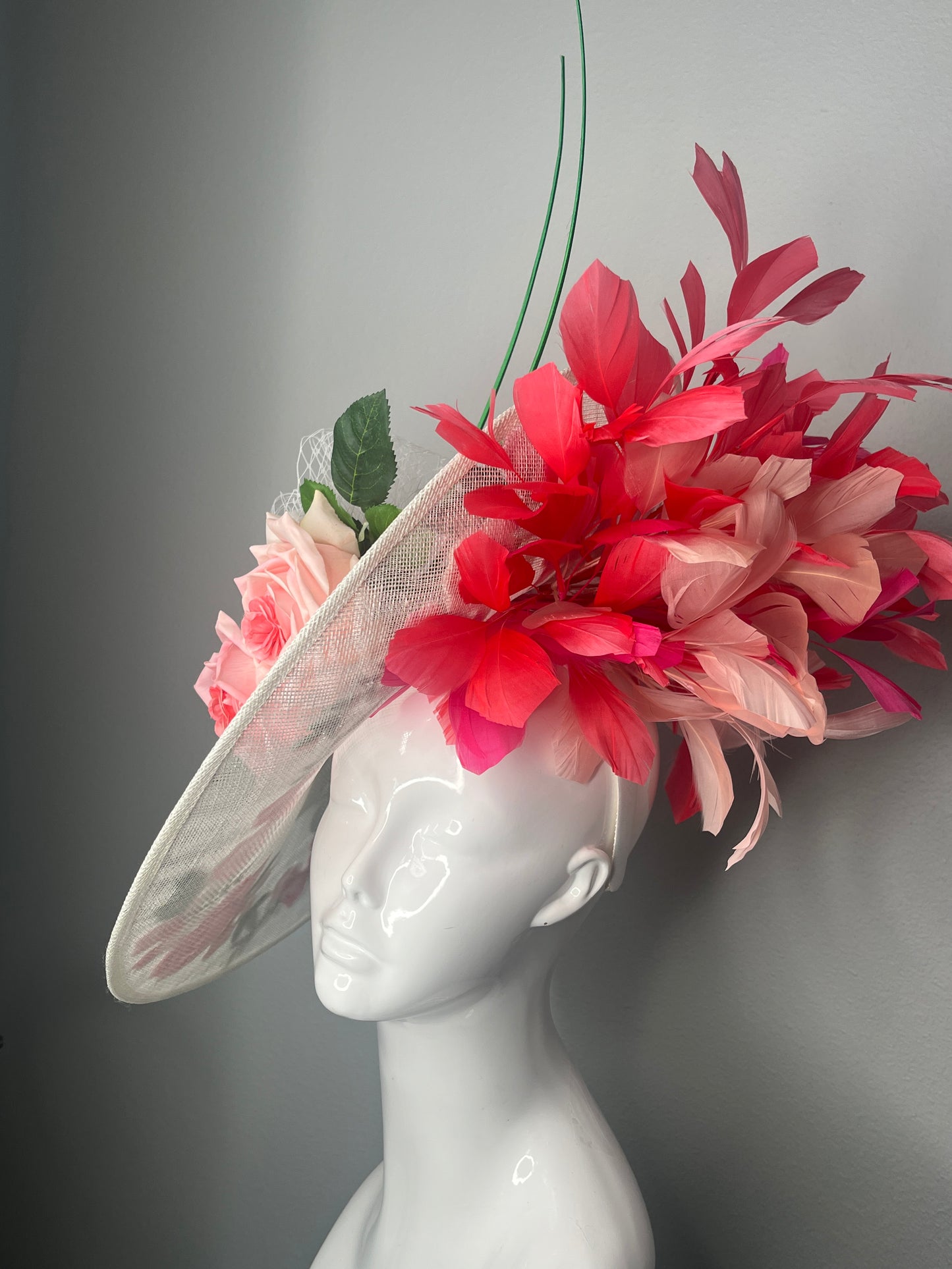 Blush & Coral Garden Bloom Feather Fascinator Hat