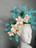 Aqua Magnolia and Feather Statement Fascinator Hat