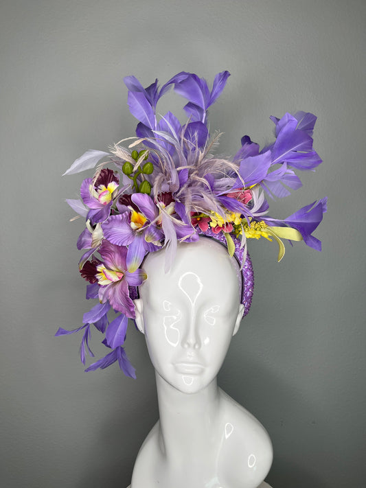 Lavender Orchid and Feather Couture Fascinator Hat