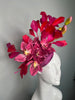Hot Pink Orchid and Red Feather Statement Fascinator Hat