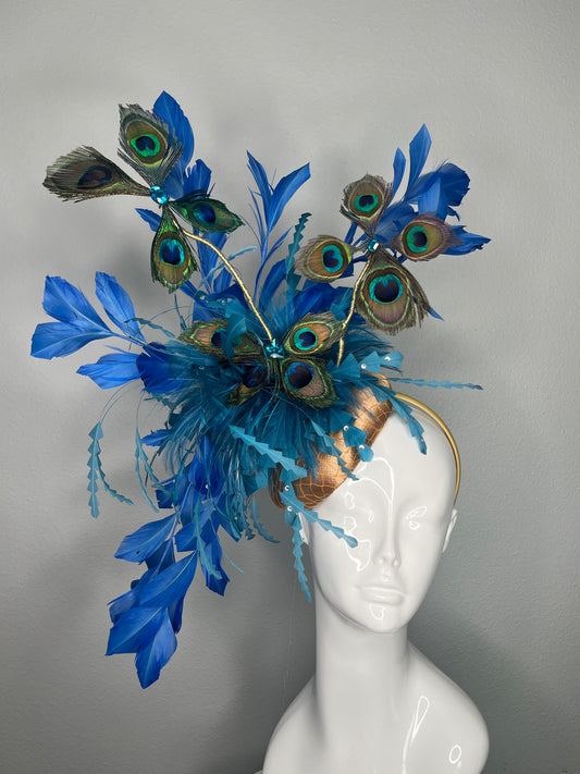 Royal Blue Feather Peacock Butterfly Fascinator Hat