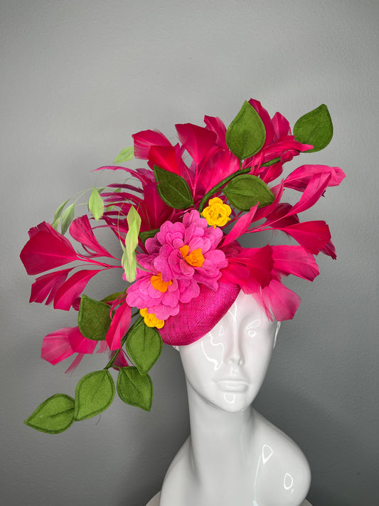 Pink Feather Fuchsia Garden Fantasy Fascinator Hat