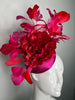 Crimson Peony Red and Magenta Feather Statement Fascinator Hat
