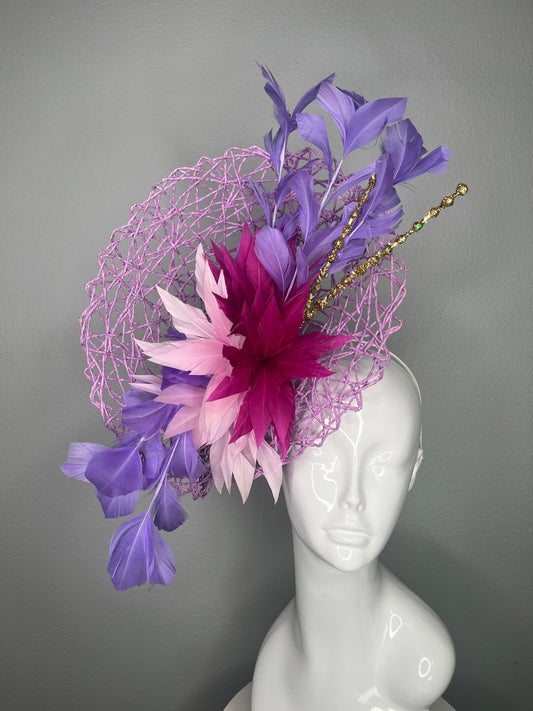 Plum, Lavender, Pink Feather Stardust Fascinator Hat