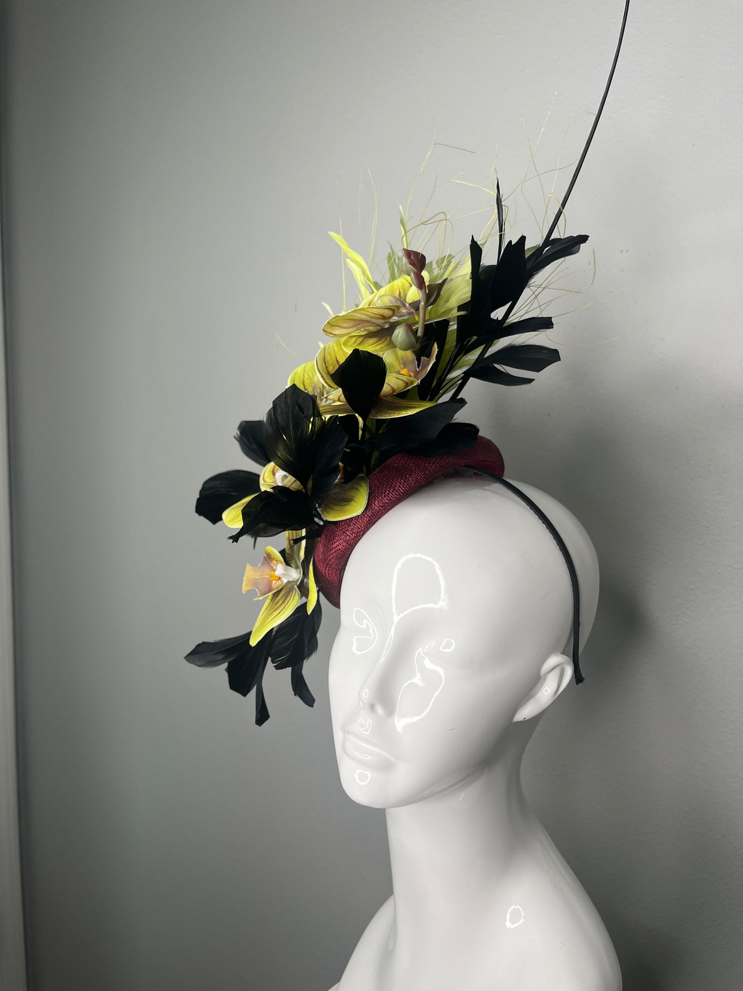 Orchid Noir Fascinator Exotic Lime Green and Black Statement Headpiece Fascinator