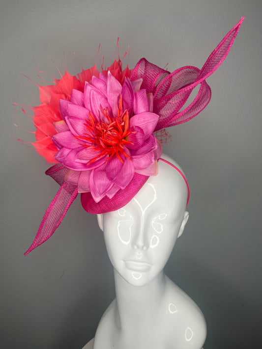 Fuchsia Lotus Bloom Fascinator Hat