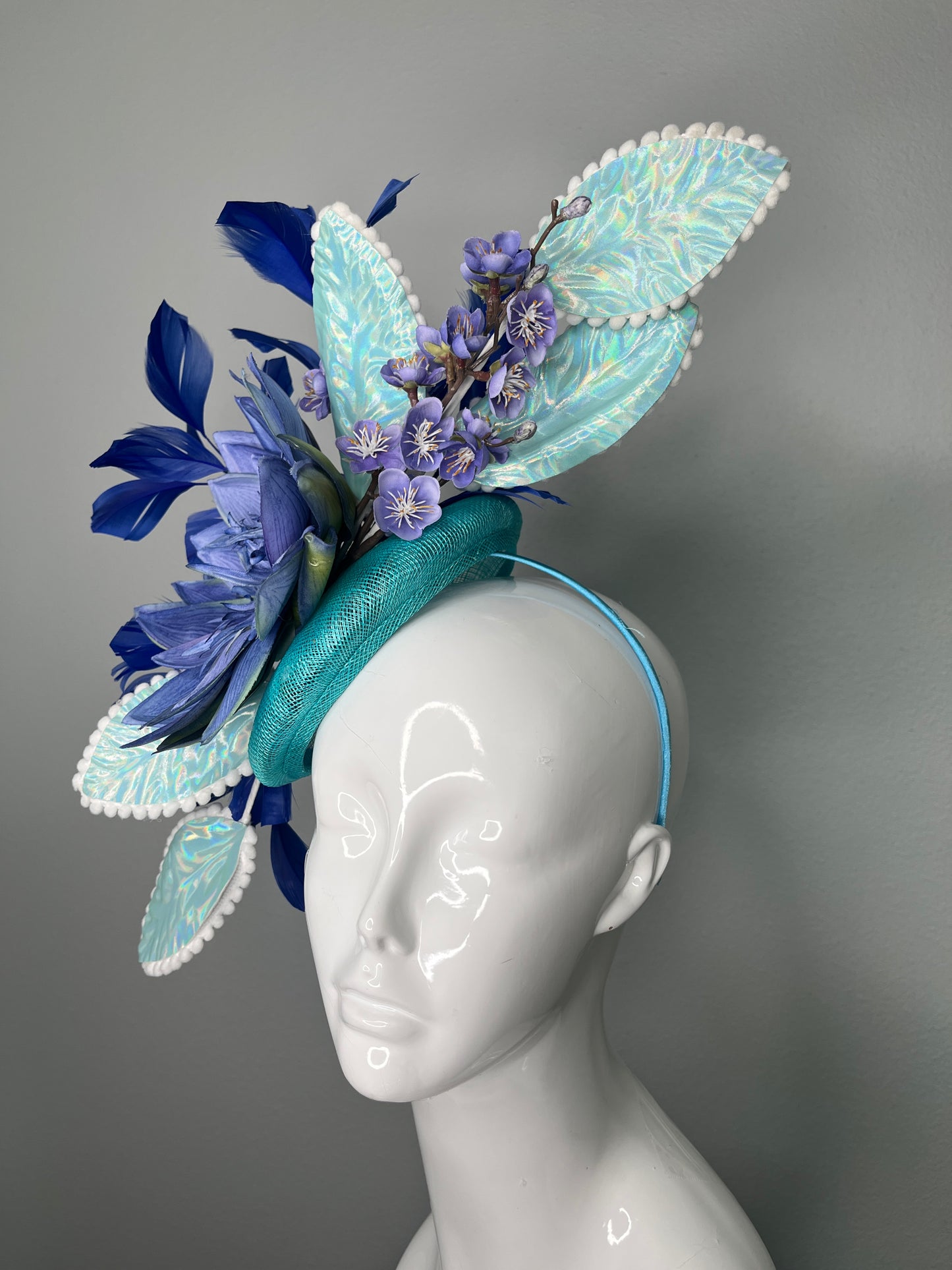 Azure Bloom Blue Feathers Turquoise Fascinator Hat