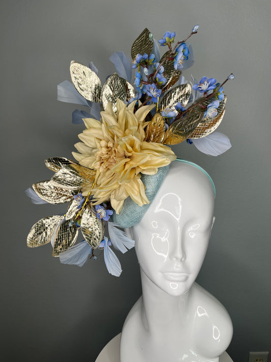 Golden Hour Fascinator Blue Gold and Cream Fascinator Hat