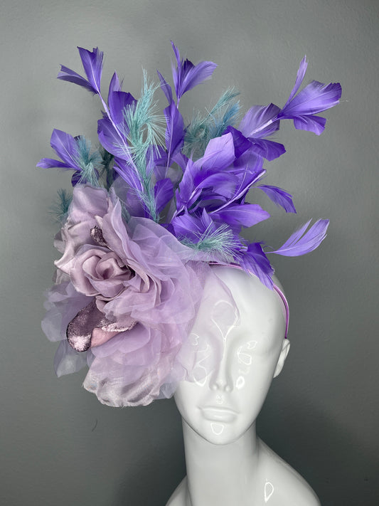 Lavender Feathers and Seafoam Blue Accents Fascinator Hat