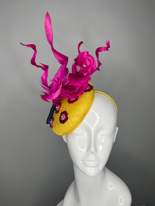 Sunshine Fuchsia Feather Sequins Florals Fascinator Hat