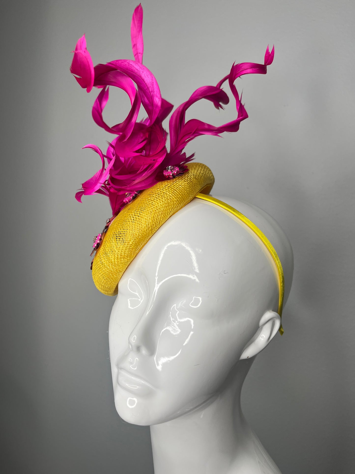 Sunshine Fuchsia Feather Sequins Florals Fascinator Hat