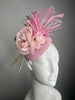 Blushing Rose Pink Feathers Lace Couture Fascinator Hat