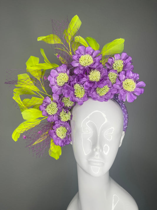Floral Reverie Couture Floral Crown in Violet and Chartreuse Fascinator Hat