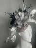 Midnight Metallic Reverie Navy Feathers Silver Leaves Gray Sinamay Base Fascinator Hat