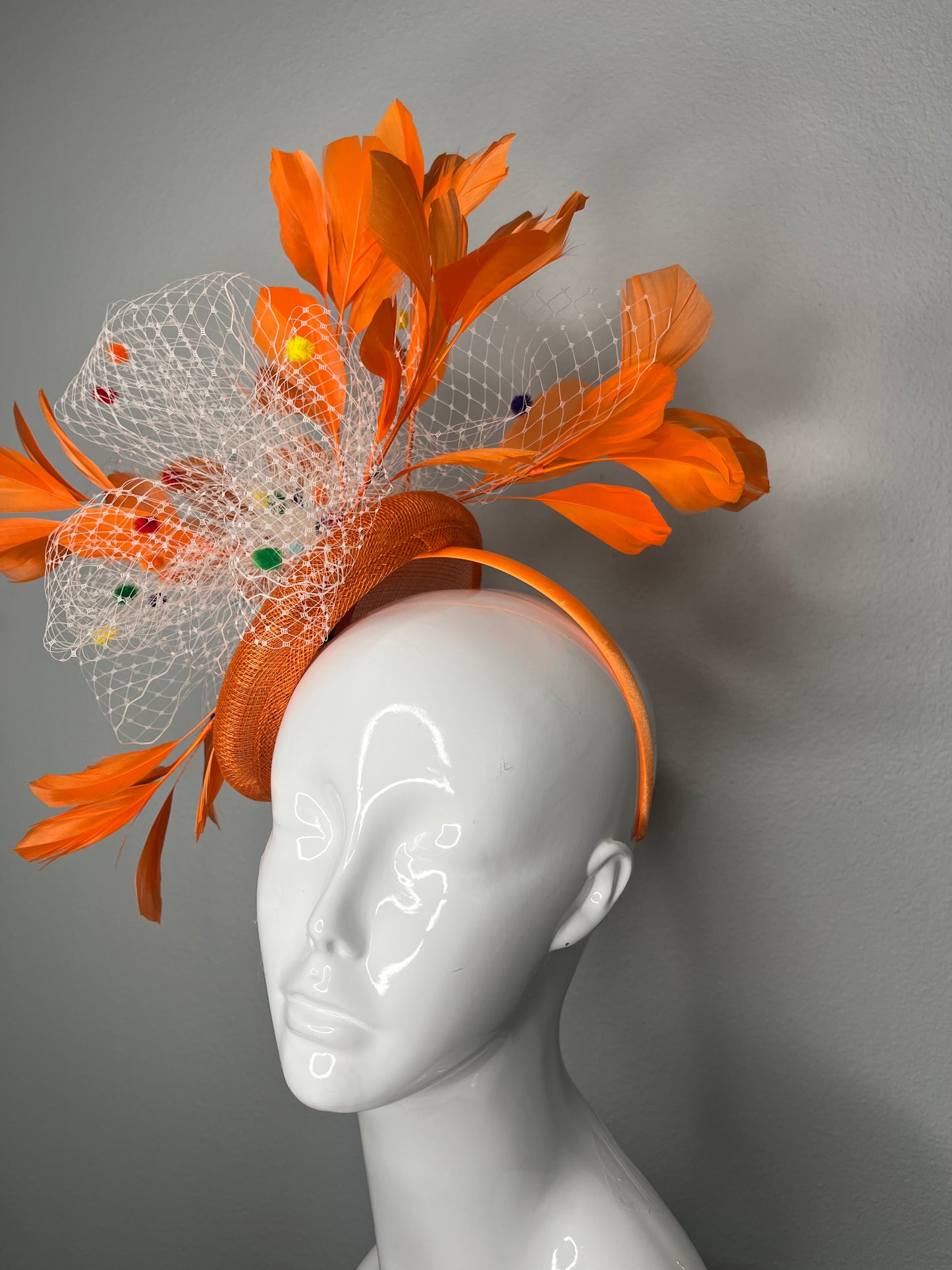 Citrus Orange Carnival Feather Fascinator Hat