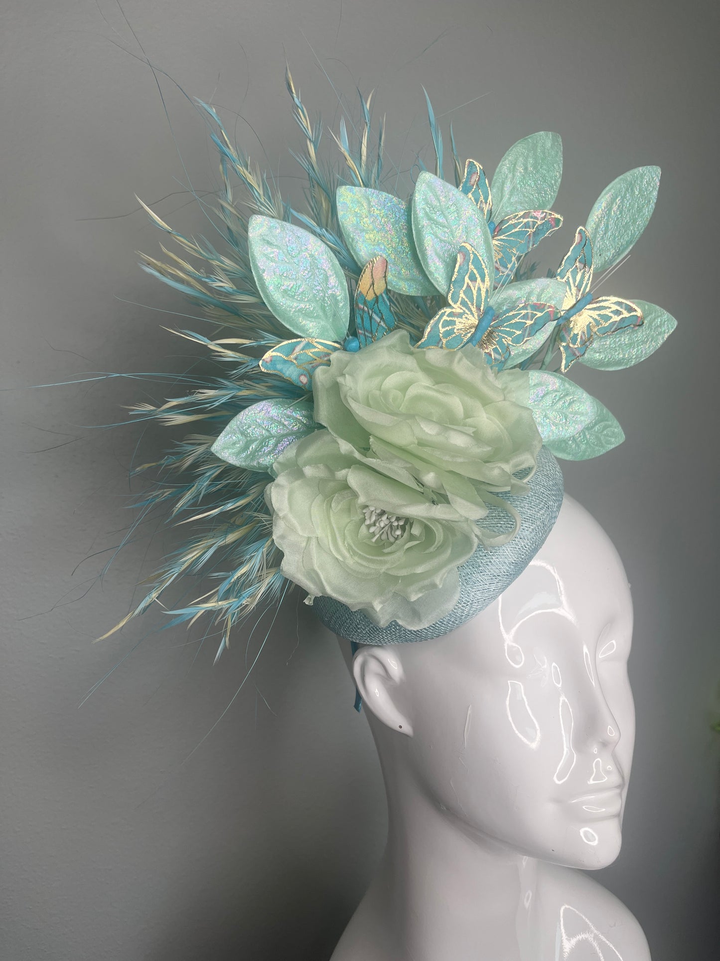 Whispering Wings Mint Silk Floral Butterfly Fascinator Hat