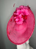 Fuchsia Pink Flame Feather Fascinator Hat