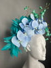 Azure Bloom Turquoise and Blue Orchid Feather Fascinator Hat