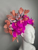Coral Feathers and Fuchsia Orchid Butterfly Fascinator Hat