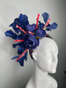 Navy and Red Floral Fascinator | Feather Crown Headpiece | Kentucky Derby Hat | Couture Statement Fascinator
