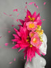 Hot Pink Floral Fascinator with Birds • Kentucky Derby Hat • Spring Garden Headpiece • Statement Pink Feather Fascinator