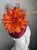 Burgundy Fascinator with Burnt Orange Flower & Gold Accent – Kentucky Derby Couture Headpiece