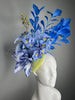 Couture Blue Floral Feather Fascinator – One of a Kind Statement Headpiece